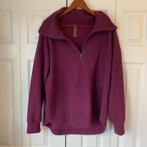 Lou And Grey Textured Quarter Zip Sweater Women Large Purple Cozy Cowl Neck